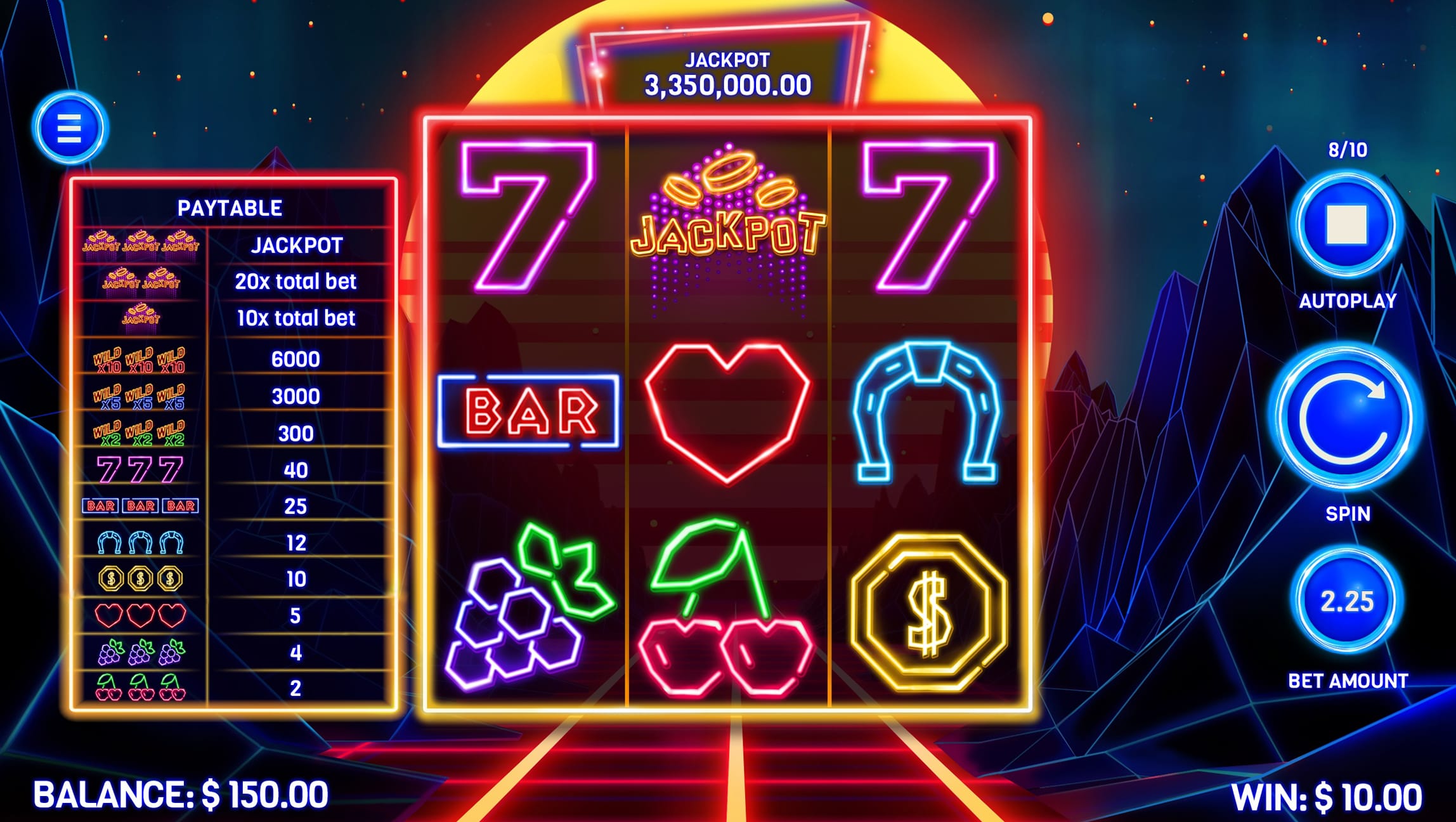 10 times vegas game screen