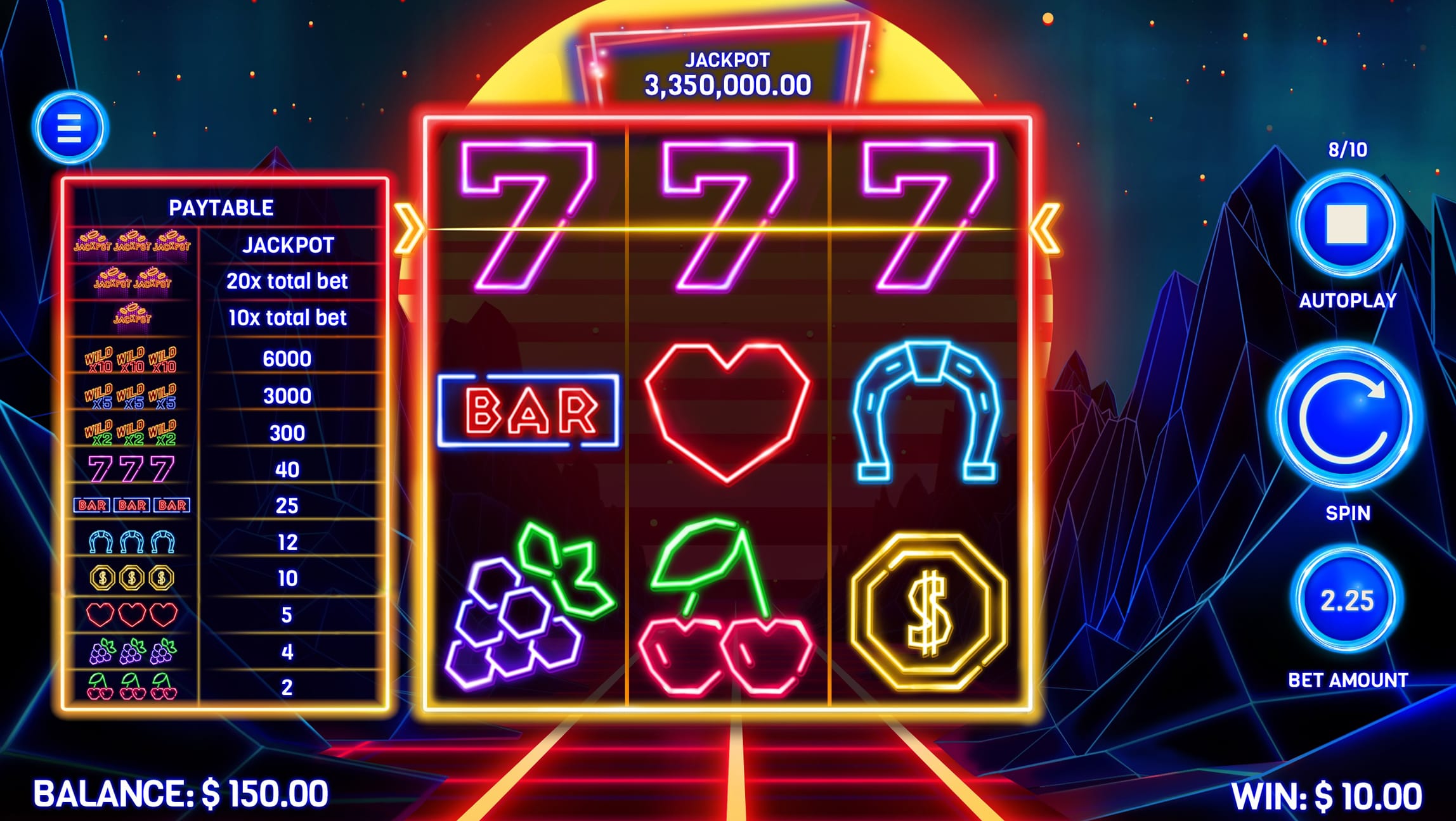 10 times vegas game screen