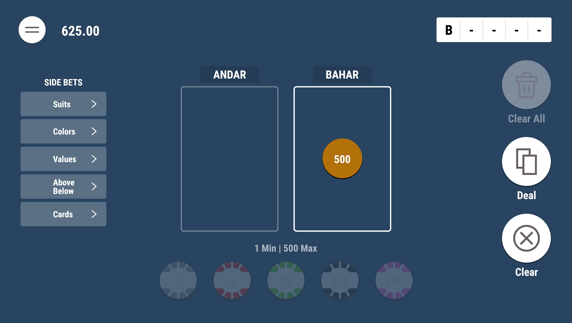 Andar Bahar game screen