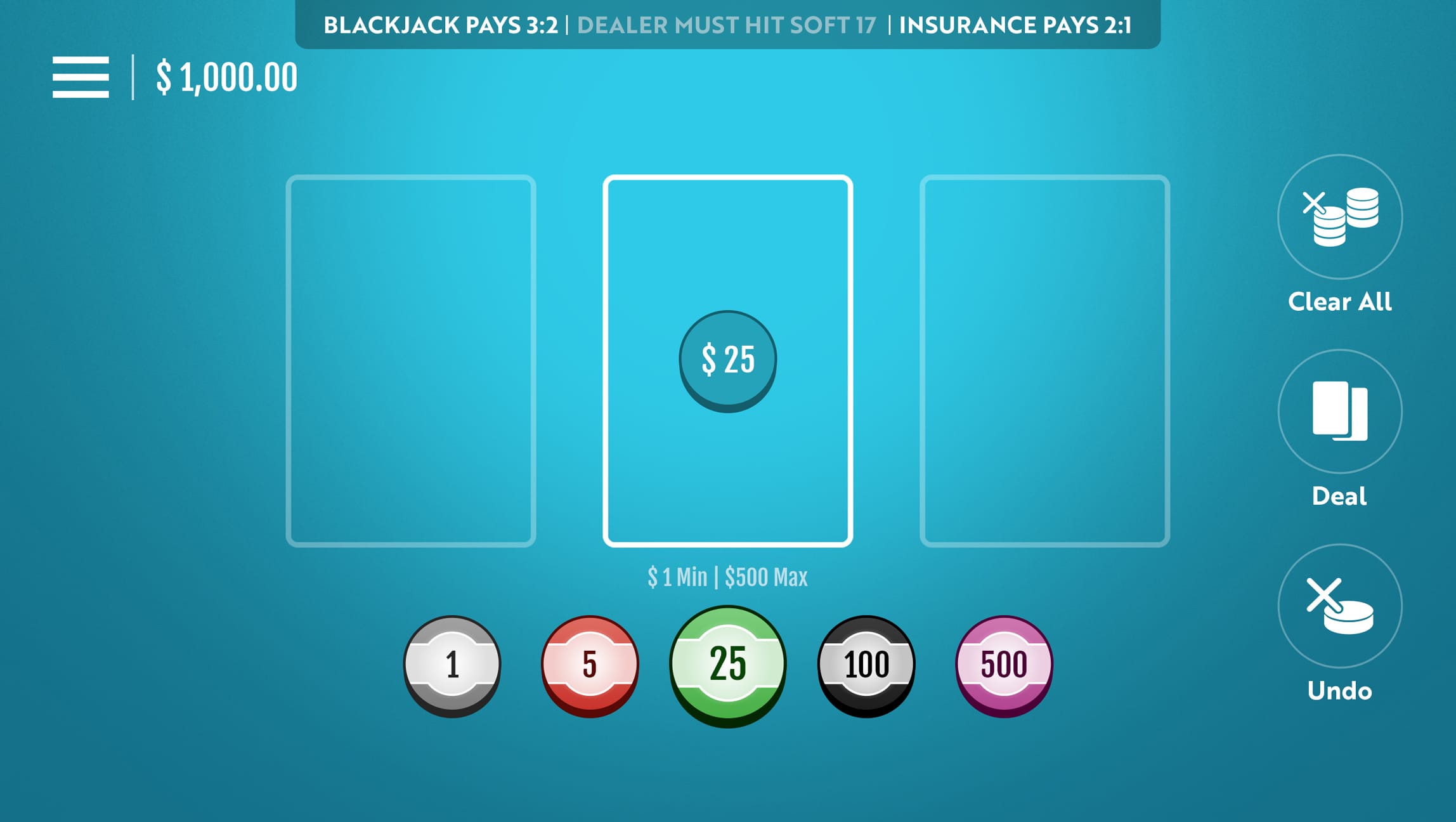 Blackjack game screen