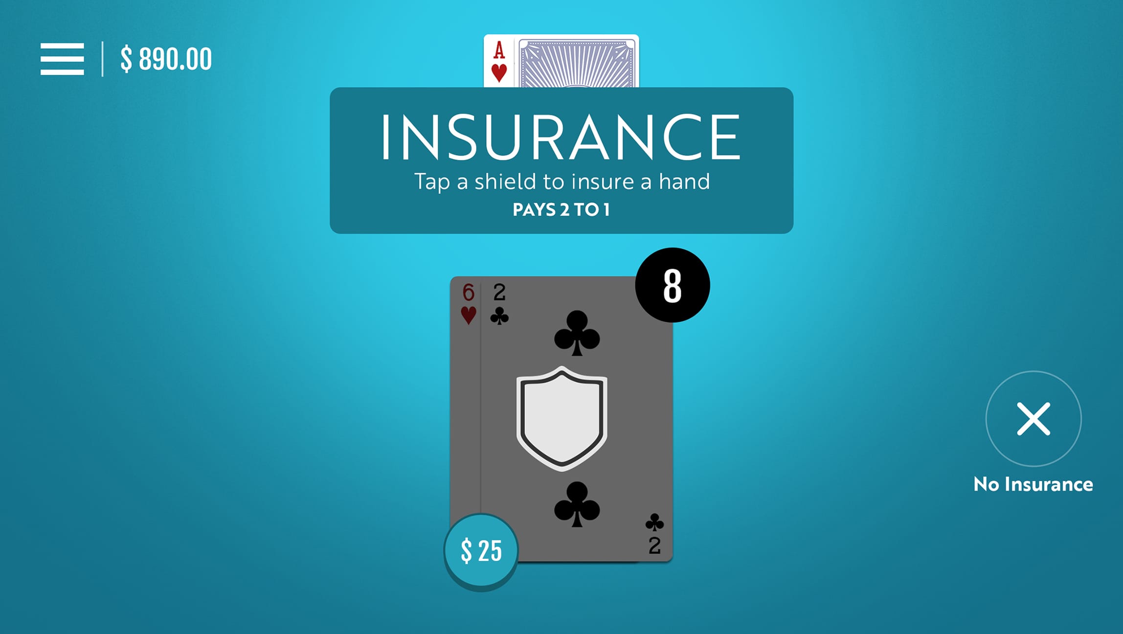 Blackjack game screen