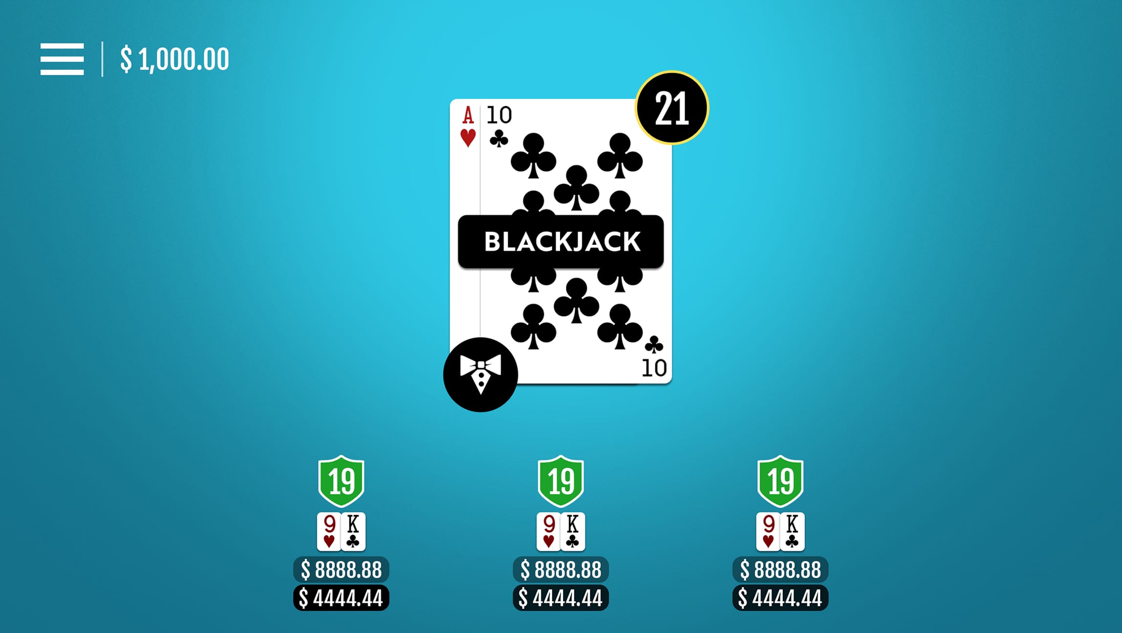 Blackjack game screen
