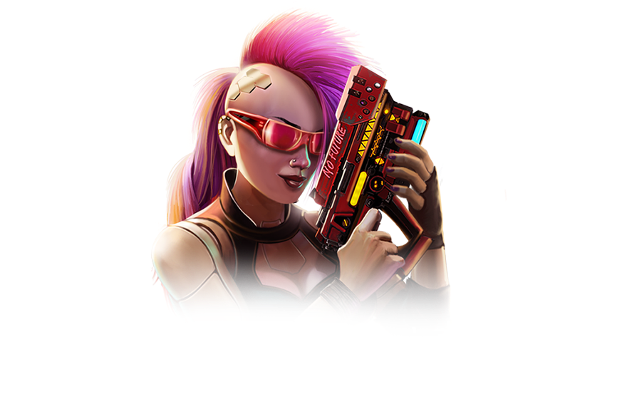 Girl with gun and pink hair character